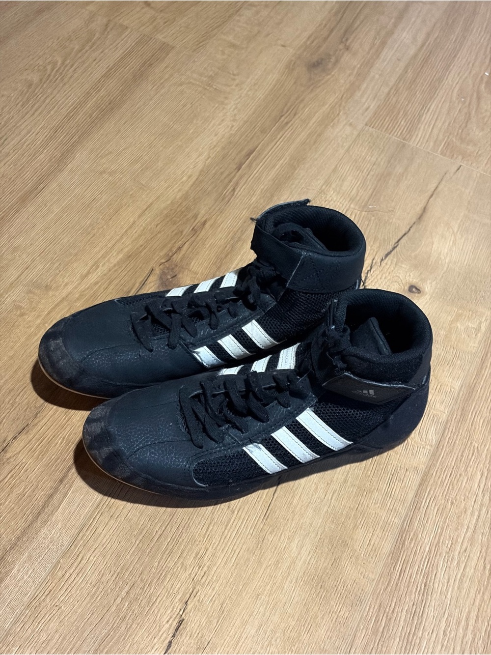 Adidas Men’s Black High-Top Wrestling Shoes with White Stripes